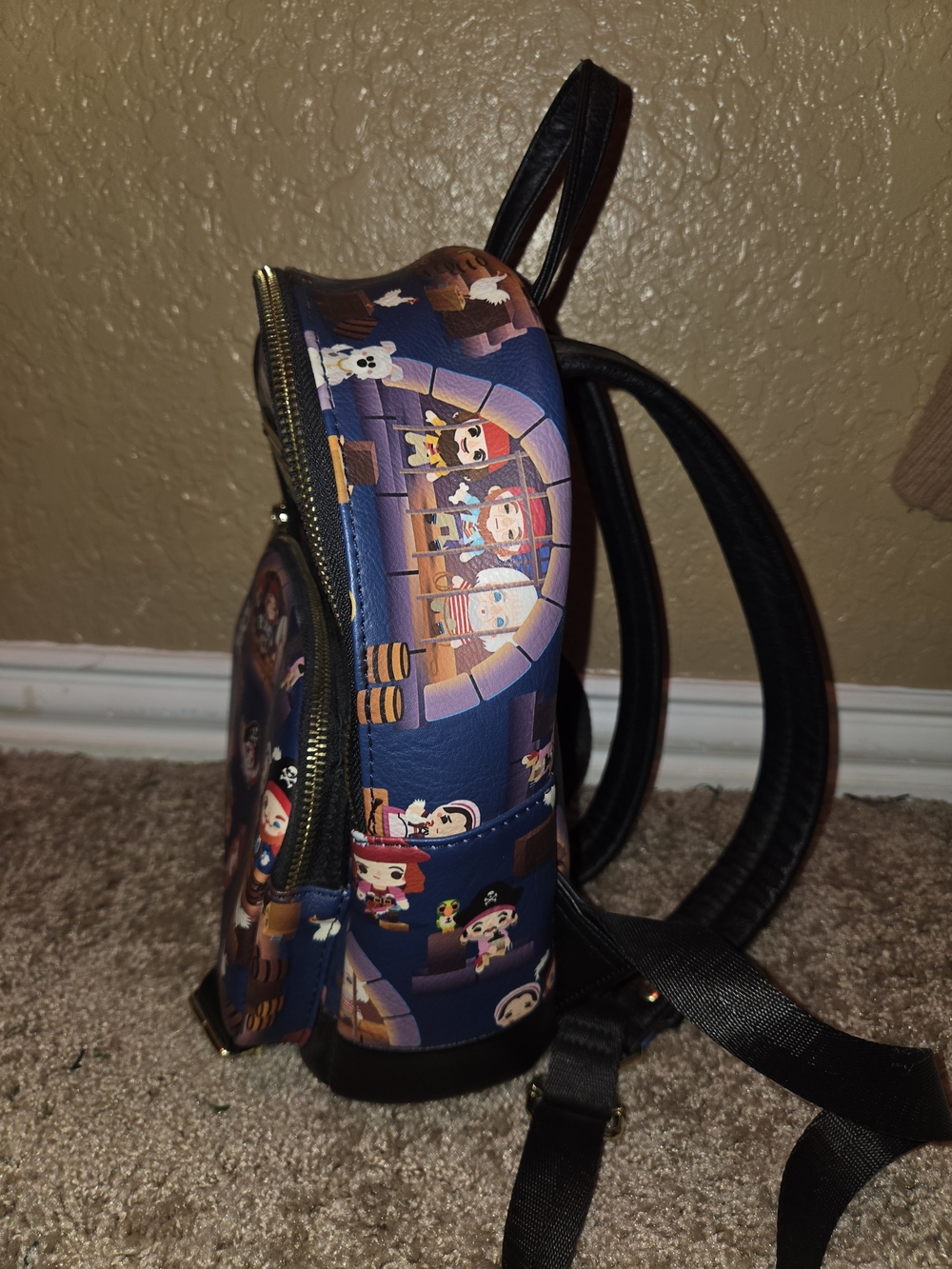Loungefly Navy Pirates Of The Caribbean Mini Backpack with Gold Accents - Picture 2 of 8